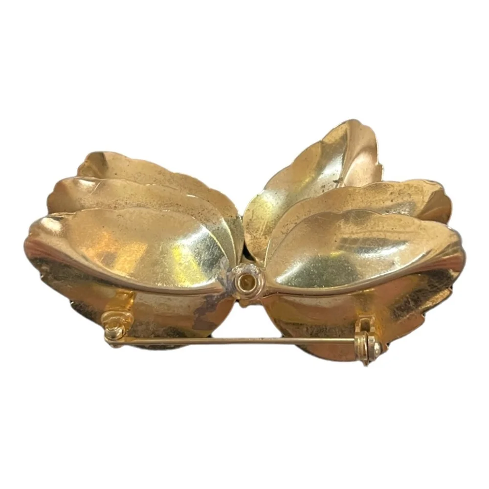 Vintage 1960s Gold Tone Pearl Petal Flower Brooch Floral Pin 2